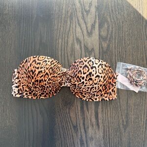 Victoria's Secret Leopard Print Orange and Black Strapless Bikini Top